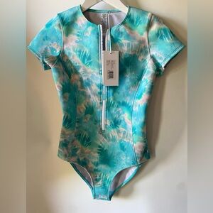 Johnny Was Calme Turquoise Zip Front One-Piece Swimsuit XS S Neoprene NWT